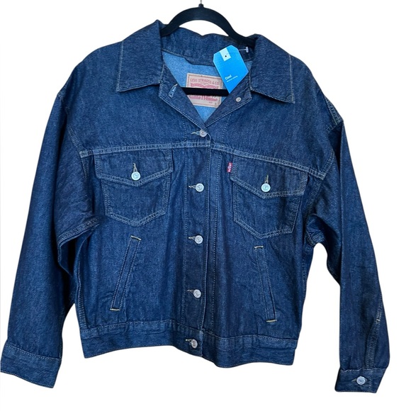 NWT Levi’s Women’s Trucker Boho Boxy Denim Jean Jacket Hemp Preppy School S NWT - Picture 1 of 15